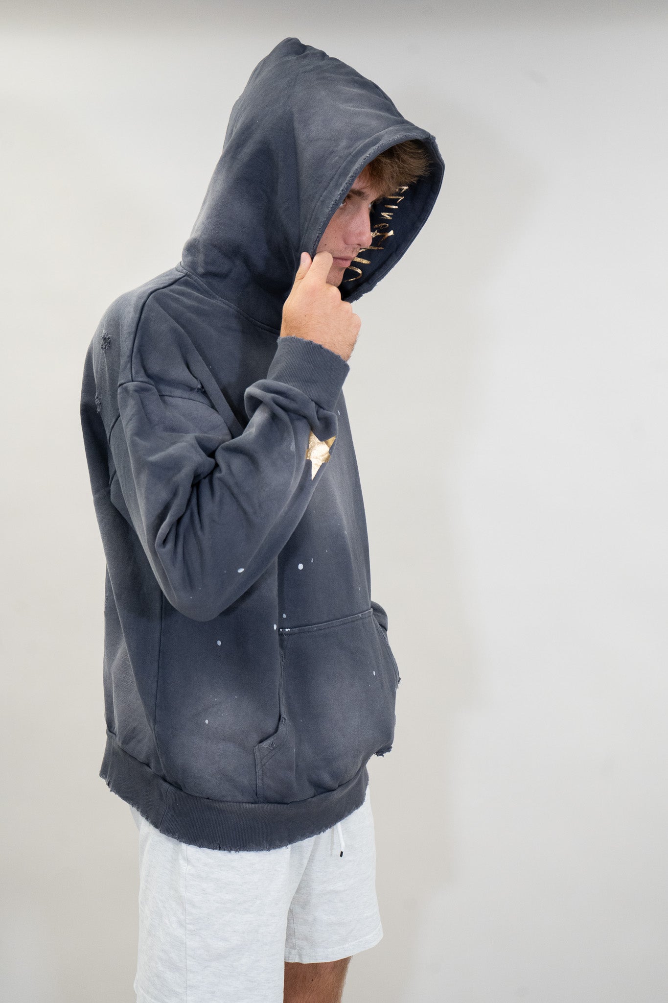 Feeling Epic Acid Wash Hoodie – Gray + Gold Edition