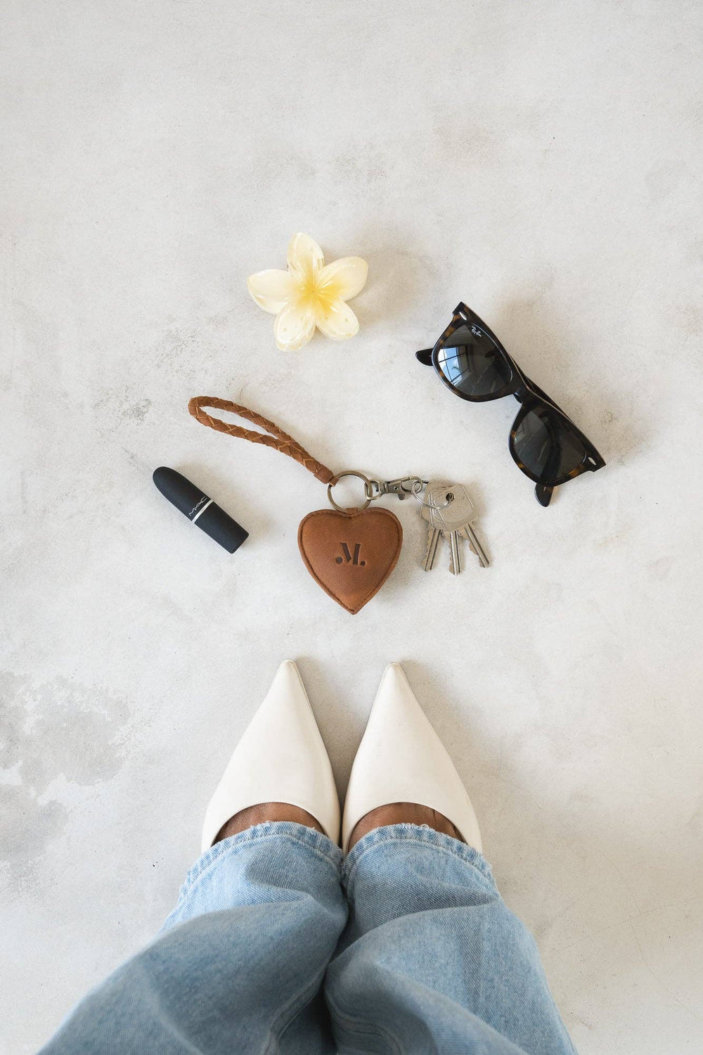 Puffy Heart Keychain - Saddle (Light)