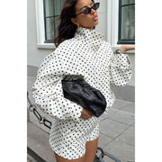 Turtleneck Zipper Polka Dot Printed Jacket