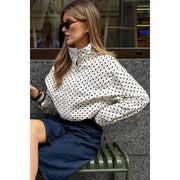 Turtleneck Zipper Polka Dot Printed Jacket