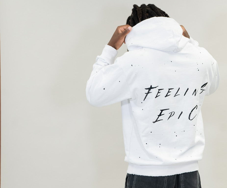 Feeling Epic Acid Wash Hoodie – White + Black Edition