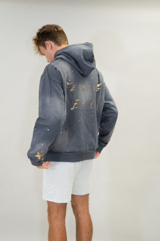 Feeling Epic Acid Wash Hoodie – Gray + Gold Edition