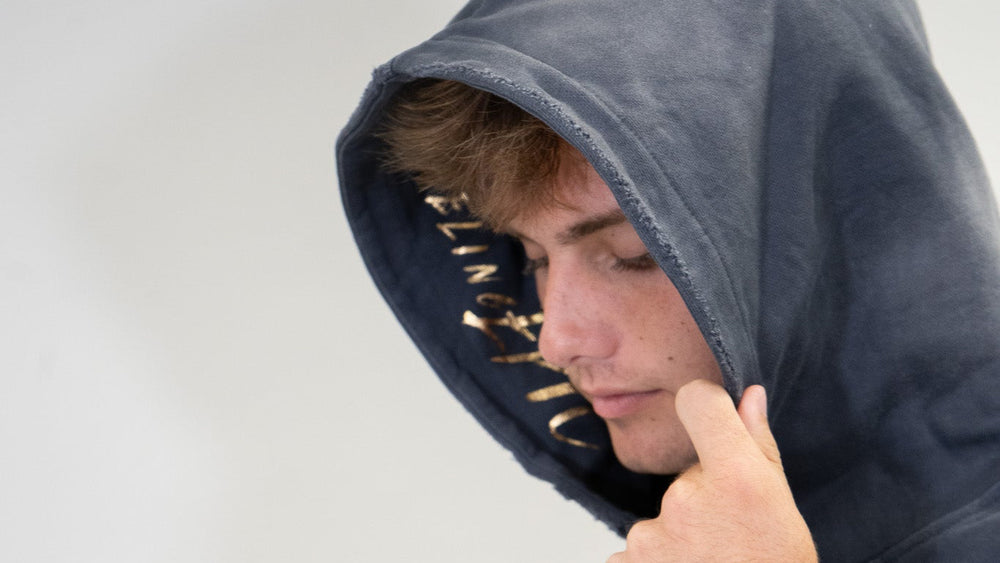 Feeling Epic Acid Wash Hoodie – Gray + Gold Edition