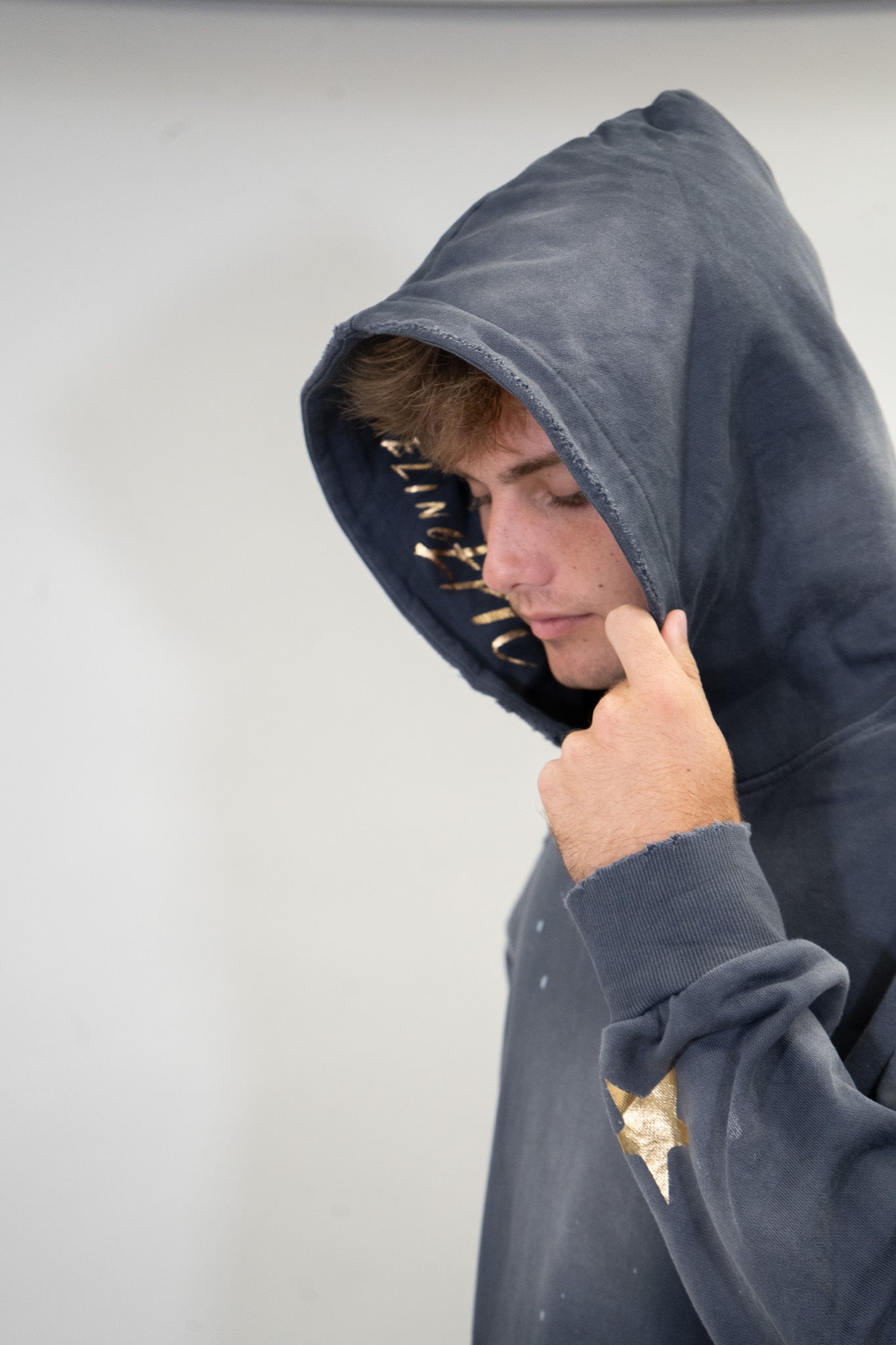 Feeling Epic Acid Wash Hoodie – Gray + Gold Edition