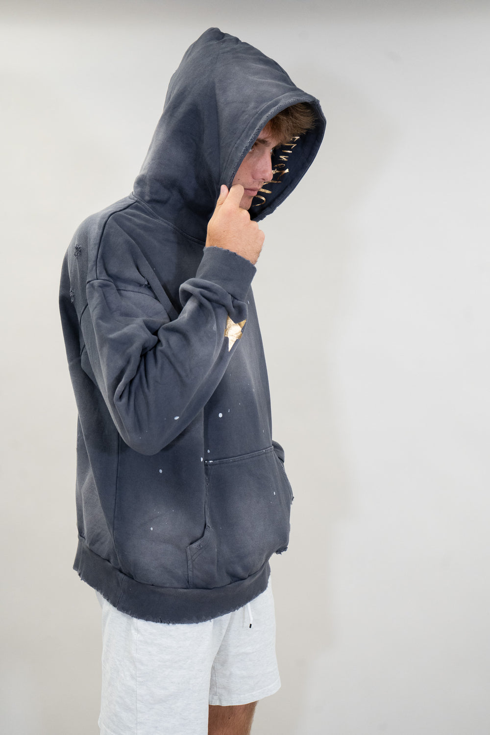 Feeling Epic Acid Wash Hoodie – Gray + Gold Edition