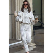 Turtleneck Zipper Polka Dot Printed Jacket